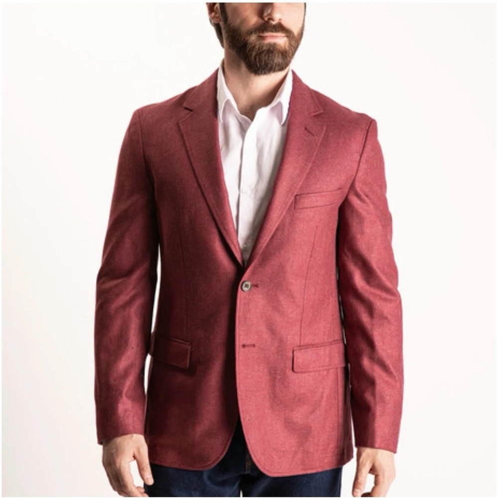 Thom Hudson Mens 44L Suit Jacket Italian Silk & Wool Sport Coat Blazer Raspberry